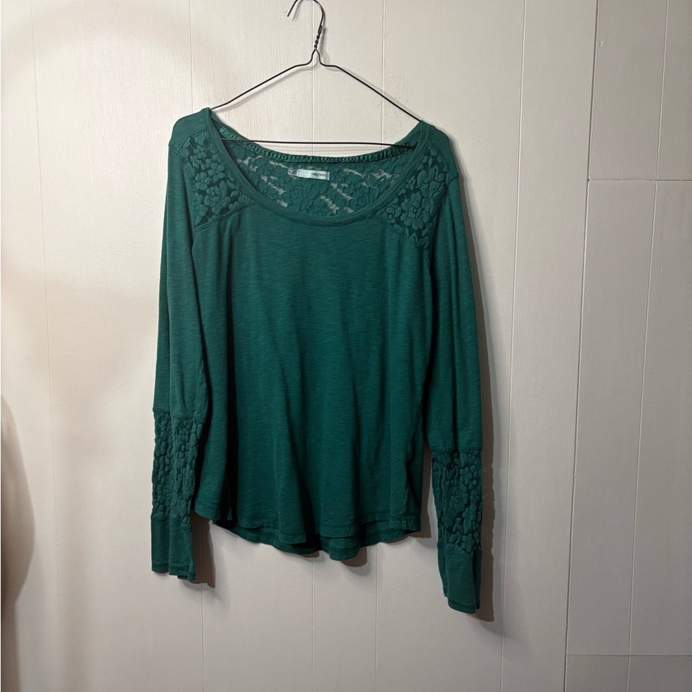 Maurices Teal Lace Accent Long Sleeve Top